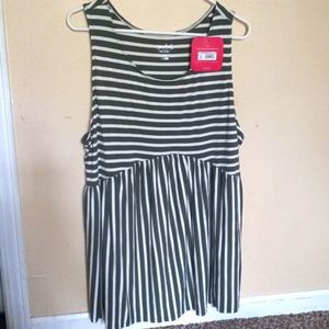 🔴 2/$20 Isabel Maternity XL striped olive green Summer babydoll tank top NWT